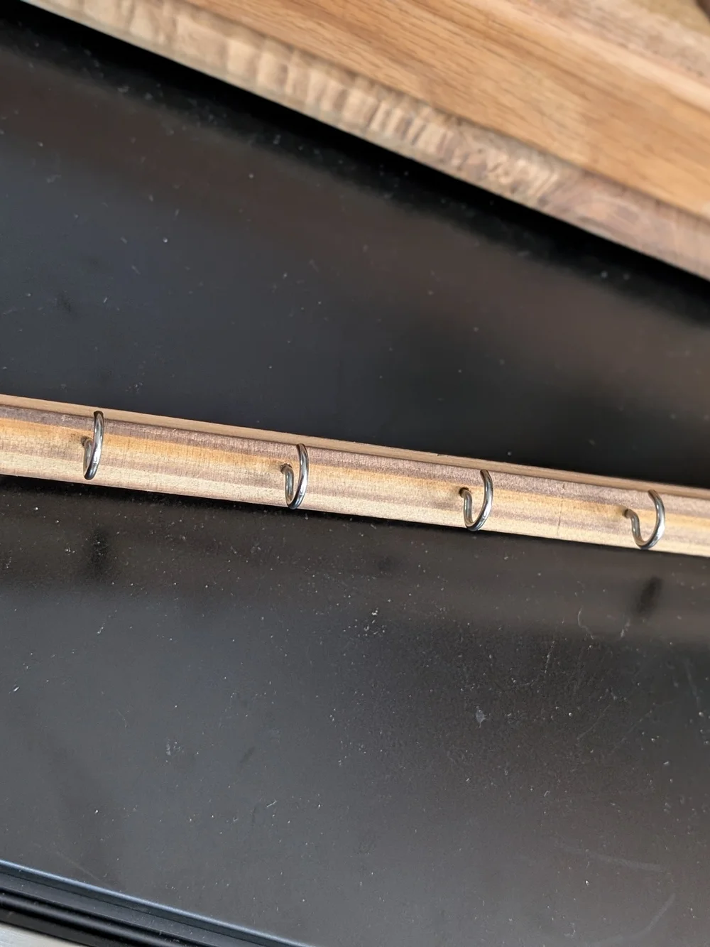 Wooden Kitchen Spoon Measurement Rack with Hooks - Natural Wood